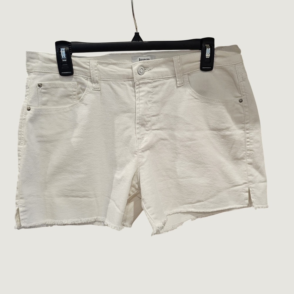 Kensie Jeans Women's White Cut-Off Denim Shorts Casual Raw Hem Size 10/30 Summer
